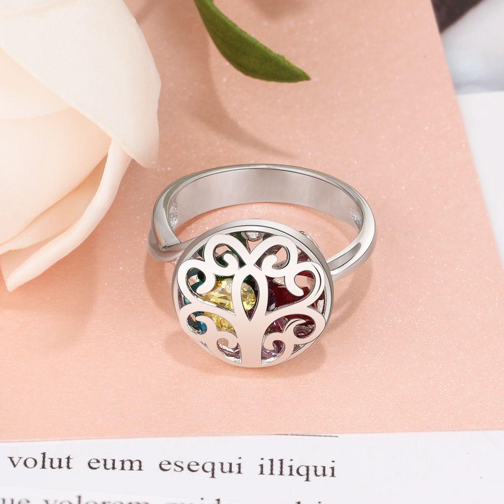 Personalized 925 Sterling Silver Rings for Women – Hollow Floral Pattern – Engraved Name – Custom Birthstones - Personalized Jewel