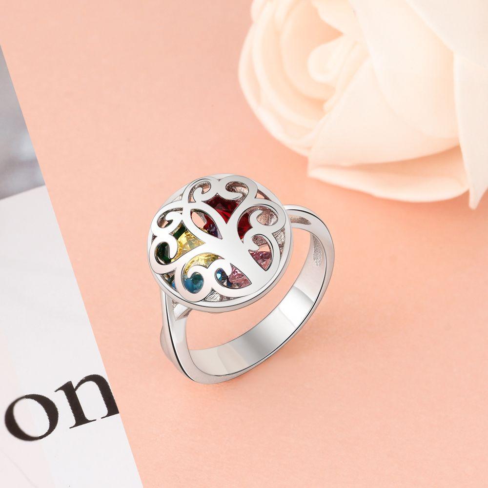 Personalized 925 Sterling Silver Rings for Women – Hollow Floral Pattern – Engraved Name – Custom Birthstones - Personalized Jewel