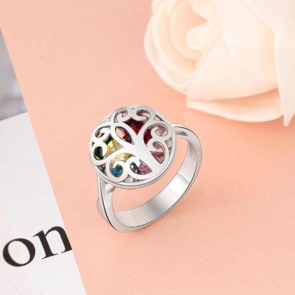 Personalized 925 Sterling Silver Rings for Women – Hollow Floral Pattern – Engraved Name – Custom Birthstones - Personalized Jewel