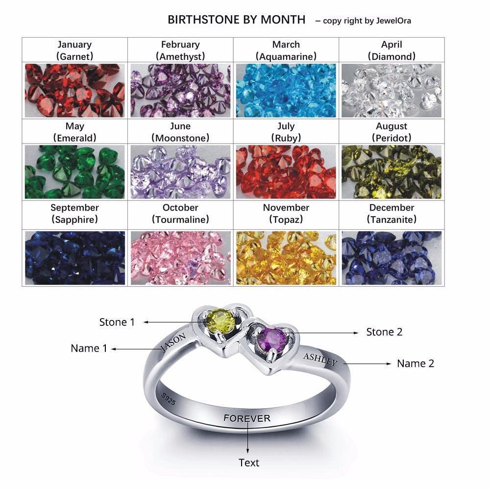 Personalized 925 Sterling Silver Rings with Custom Cubic Zirconia Birthstone, Fashion Jewelry Gift - Personalized Jewel