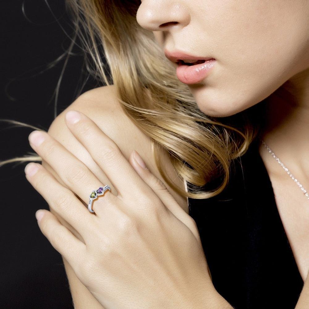Personalized 925 Sterling Silver Rings with Custom Cubic Zirconia Birthstone, Fashion Jewelry Gift - Personalized Jewel