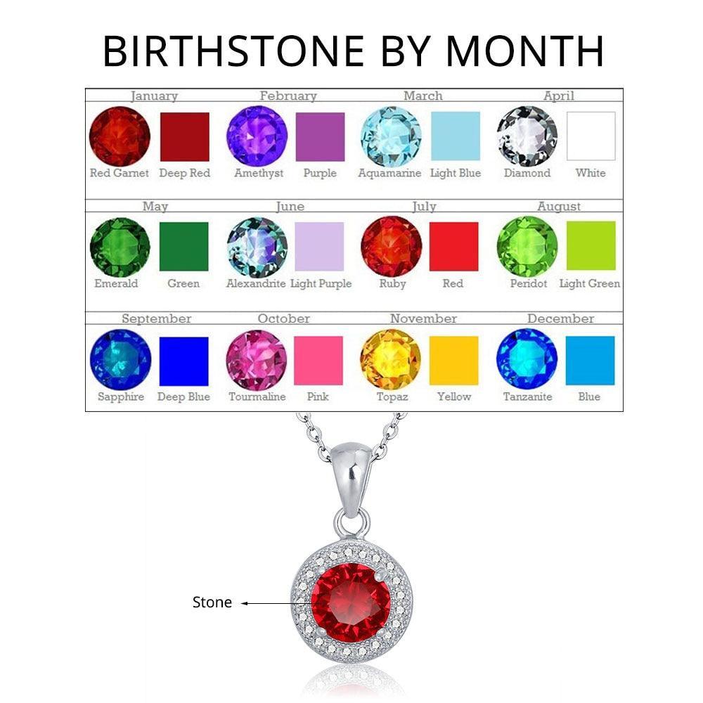Personalized 925 Sterling Silver Romantic Pendant Necklace, 12 Color Options for Birthstone, Classic Fashion Jewelry for Women - Personalized Jewel