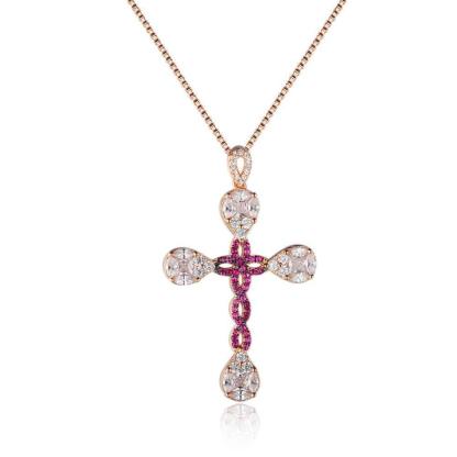 Personalized 925 Sterling Silver Unique Cross Cubic Zirconia Pendant Necklaces, Gift for Women - Personalized Jewel