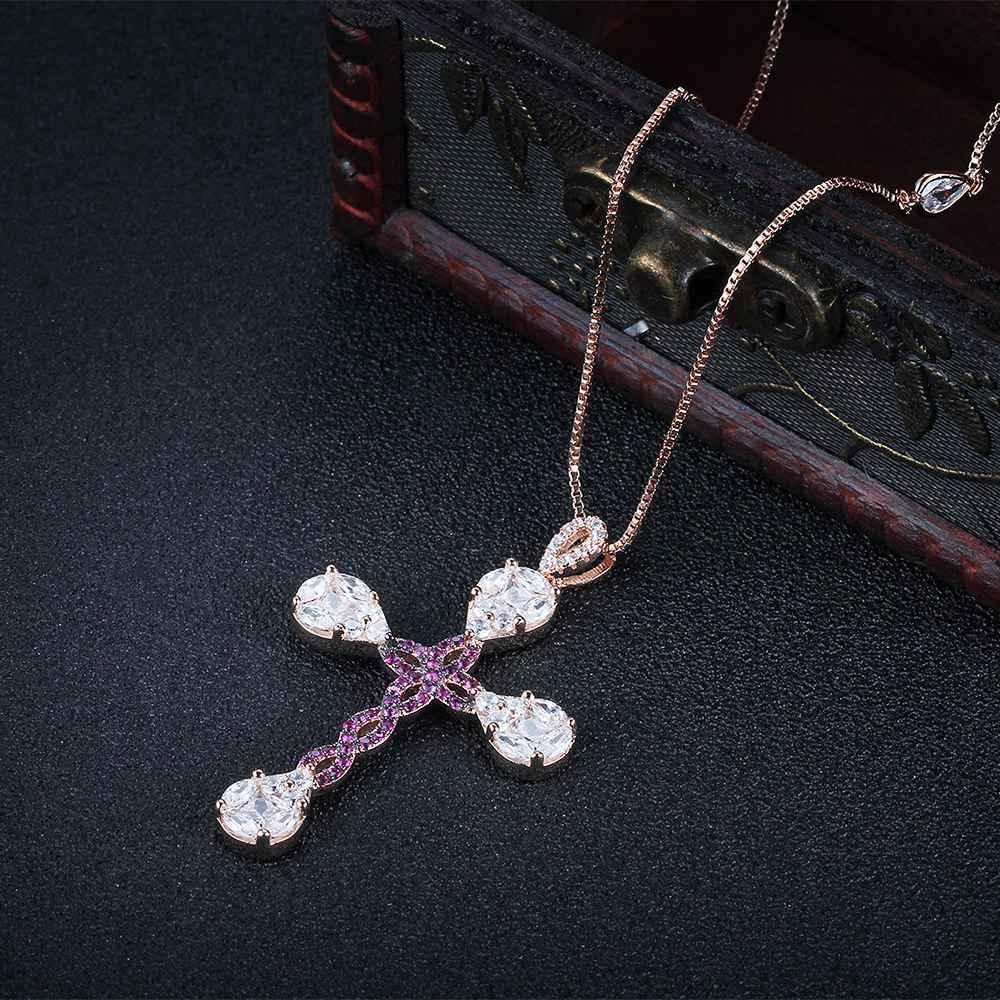 Personalized 925 Sterling Silver Unique Cross Cubic Zirconia Pendant Necklaces, Gift for Women - Personalized Jewel