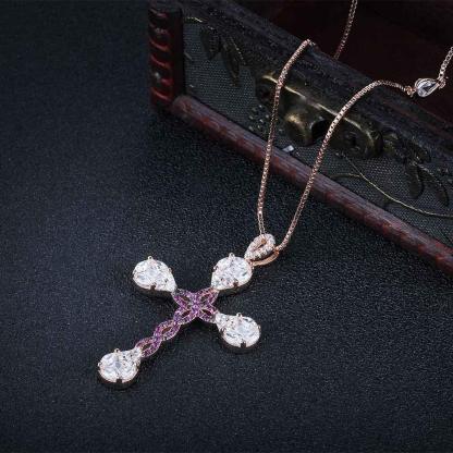 Personalized 925 Sterling Silver Unique Cross Cubic Zirconia Pendant Necklaces, Gift for Women - Personalized Jewel