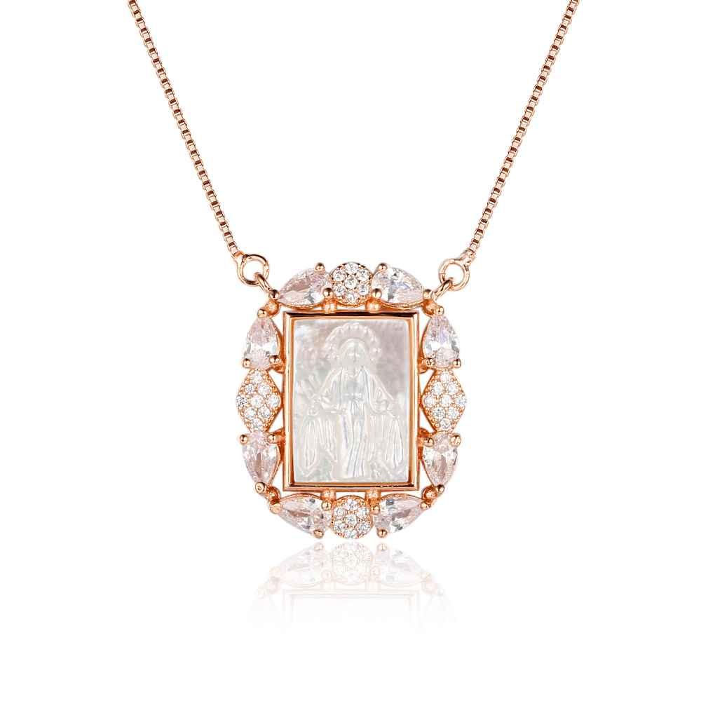 Personalized 925 Sterling Silver Unique Stone Deity Emboss Cubic Zirconia Necklaces, Trendy Gift for Women - Personalized Jewel