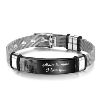 Personalized Adjustable Stainless Steel Name Bracelet - 1 Custom Photo Phrase Date - Personalized Jewel