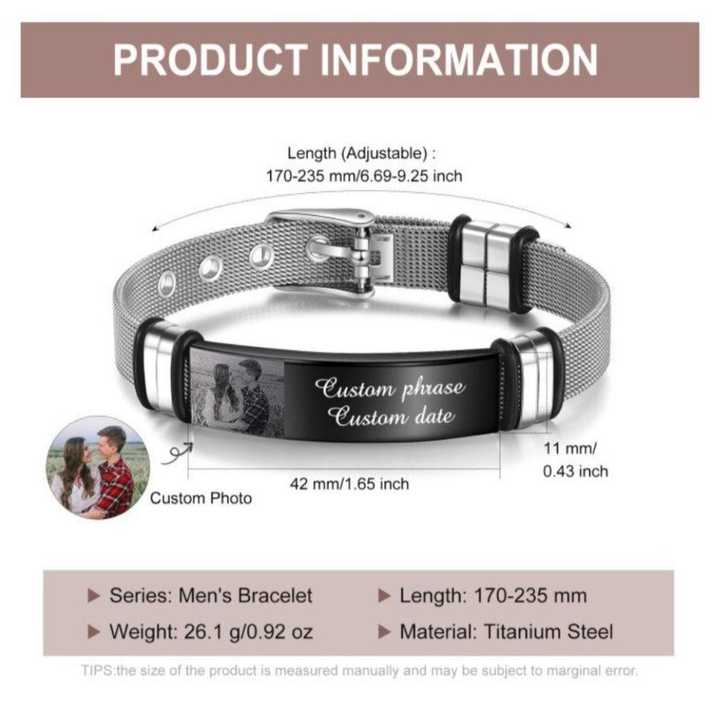 Personalized Adjustable Stainless Steel Name Bracelet - 1 Custom Photo Phrase Date-Personalized Jewels