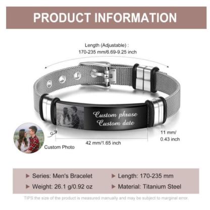 Personalized Adjustable Stainless Steel Name Bracelet - 1 Custom Photo Phrase Date - Personalized Jewel