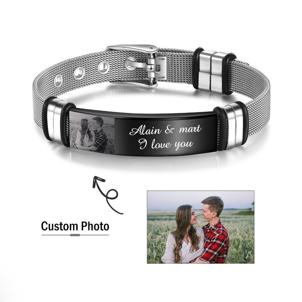 Personalized Adjustable Stainless Steel Name Bracelet - 1 Custom Photo Phrase Date-Personalized Jewels