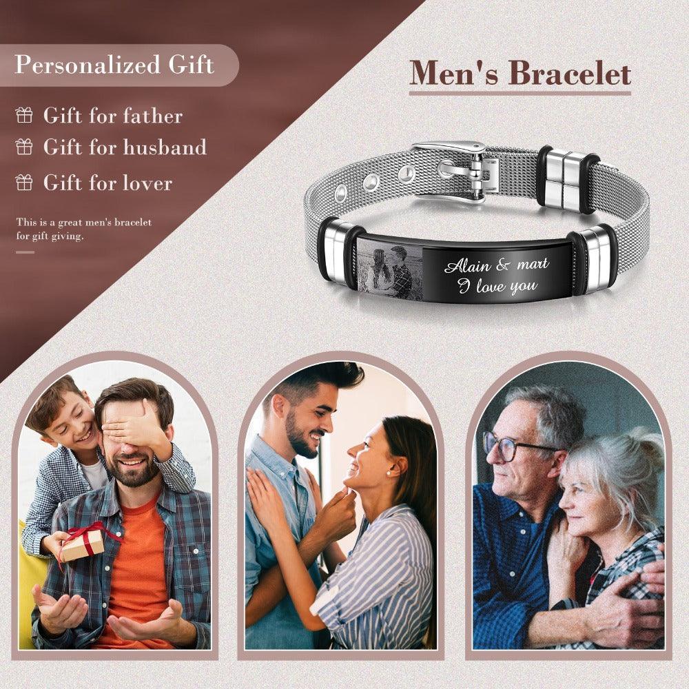 Personalized Adjustable Stainless Steel Name Bracelet - 1 Custom Photo Phrase Date-Personalized Jewels