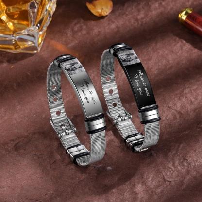 Personalized Adjustable Stainless Steel Name Bracelet - 1 Custom Photo Phrase Date - Personalized Jewel