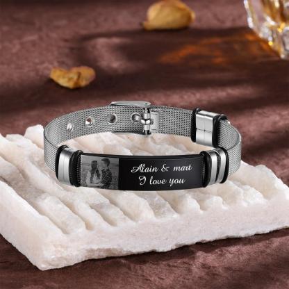 Personalized Adjustable Stainless Steel Name Bracelet - 1 Custom Photo Phrase Date - Personalized Jewel