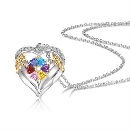 Personalized Angel´s Heart Silver Pendant Necklace - Six Custom Names & Birthstones - Personalized Jewel