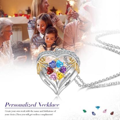 Personalized Angel´s Heart Silver Pendant Necklace - Six Custom Names & Birthstones - Personalized Jewel