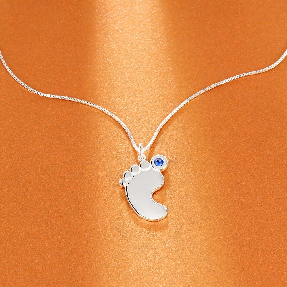Personalized Baby Feet Necklace - Custom Name Pendant - Custom Birthstone with Sterling Silver Necklace - Personalized Jewel