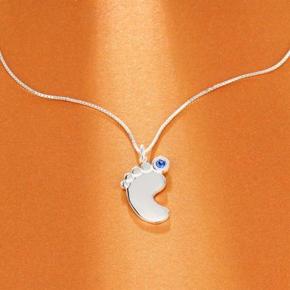 Personalized Baby Feet Necklace - Custom Name Pendant - Custom Birthstone with Sterling Silver Necklace - Personalized Jewel