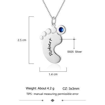 Personalized Baby Feet Necklace - Custom Name Pendant - Custom Birthstone with Sterling Silver Necklace - Personalized Jewel