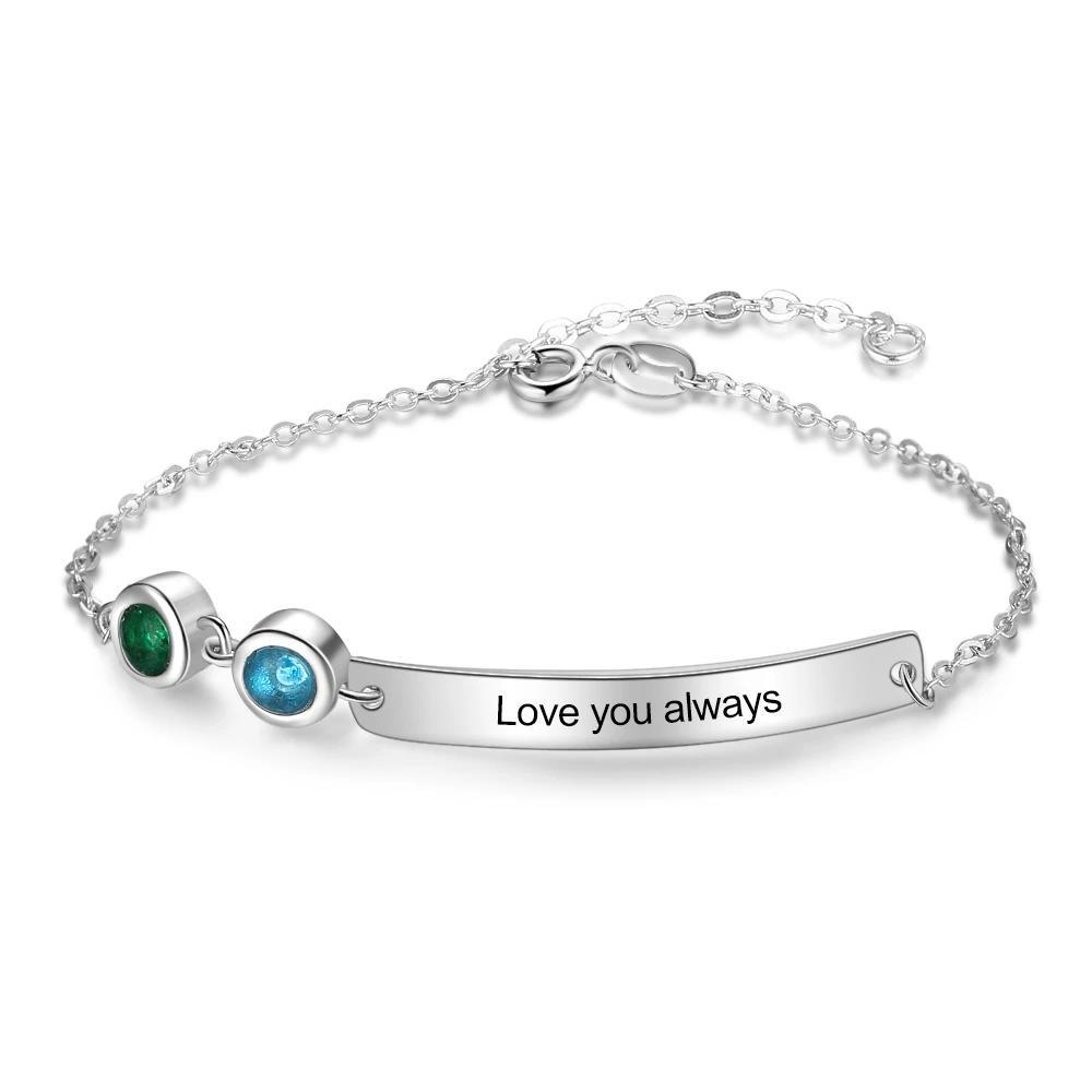 Personalized Bar Bracelets & Bangles with 2 Birthstones Custom Engraved NamePlate Bracelets for Women - Personalized Jewel