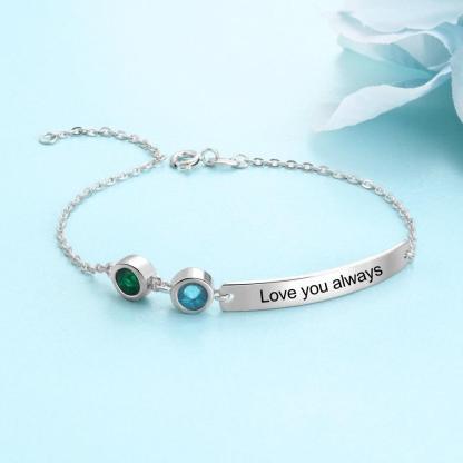 Personalized Bar Bracelets & Bangles with 2 Birthstones Custom Engraved NamePlate Bracelets for Women - Personalized Jewel