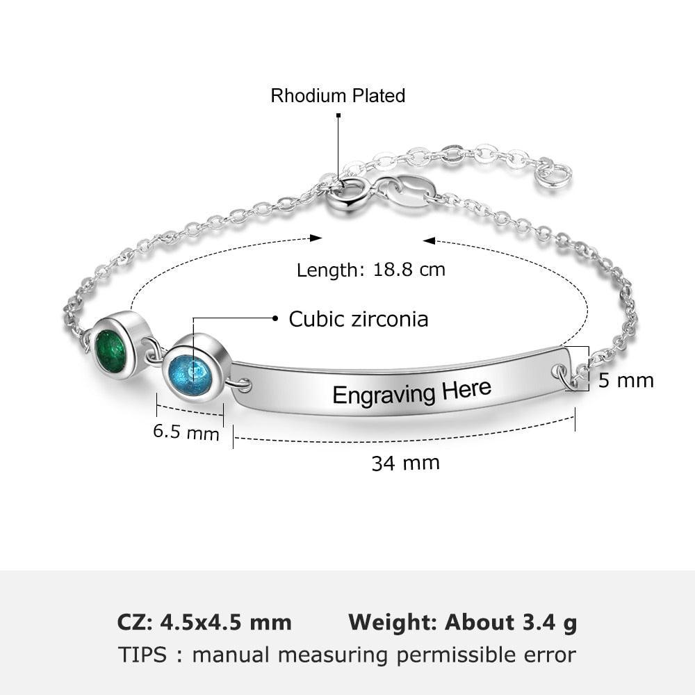 Personalized Bar Bracelets & Bangles with 2 Birthstones Custom Engraved NamePlate Bracelets for Women - Personalized Jewel