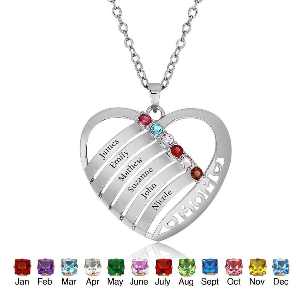 Personalized Birthstone Engrave Heart Pendants Necklaces 925 Sterling Silver Necklaces & Pendants Mom's Gift - Personalized Jewel