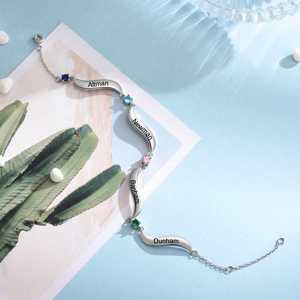 Personalized Bracelet for Women Wave Shaped Charm Name Bracelet.-Personalized Jewels