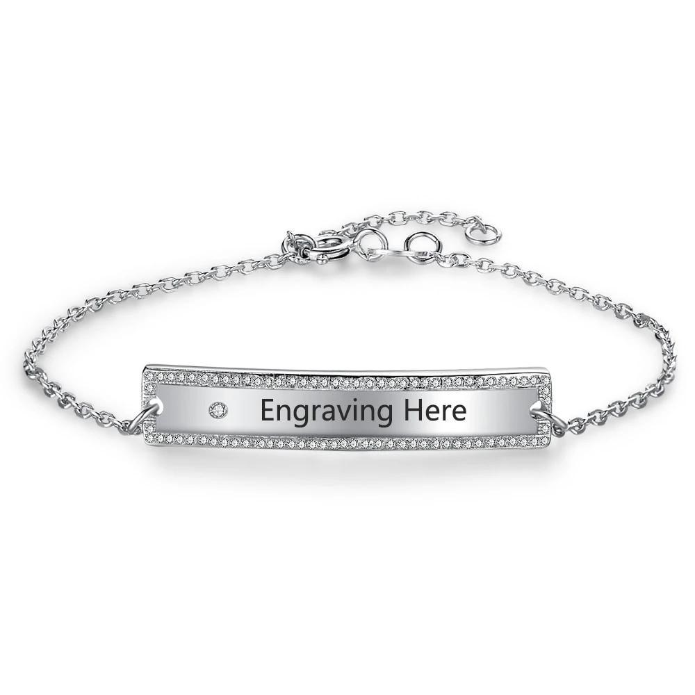 Personalized Chain & Link Nameplate Bar Bracelets with Custom Name Engraved, Bangles for Women-Personalized Jewels