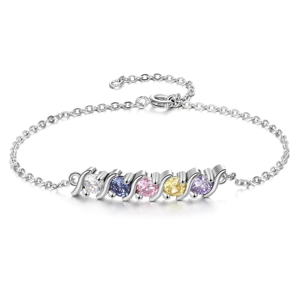 Personalized Chain Bracelet with 5 Customized Zirconia Birthstones, DIY Bangles for Women-Personalized Jewels