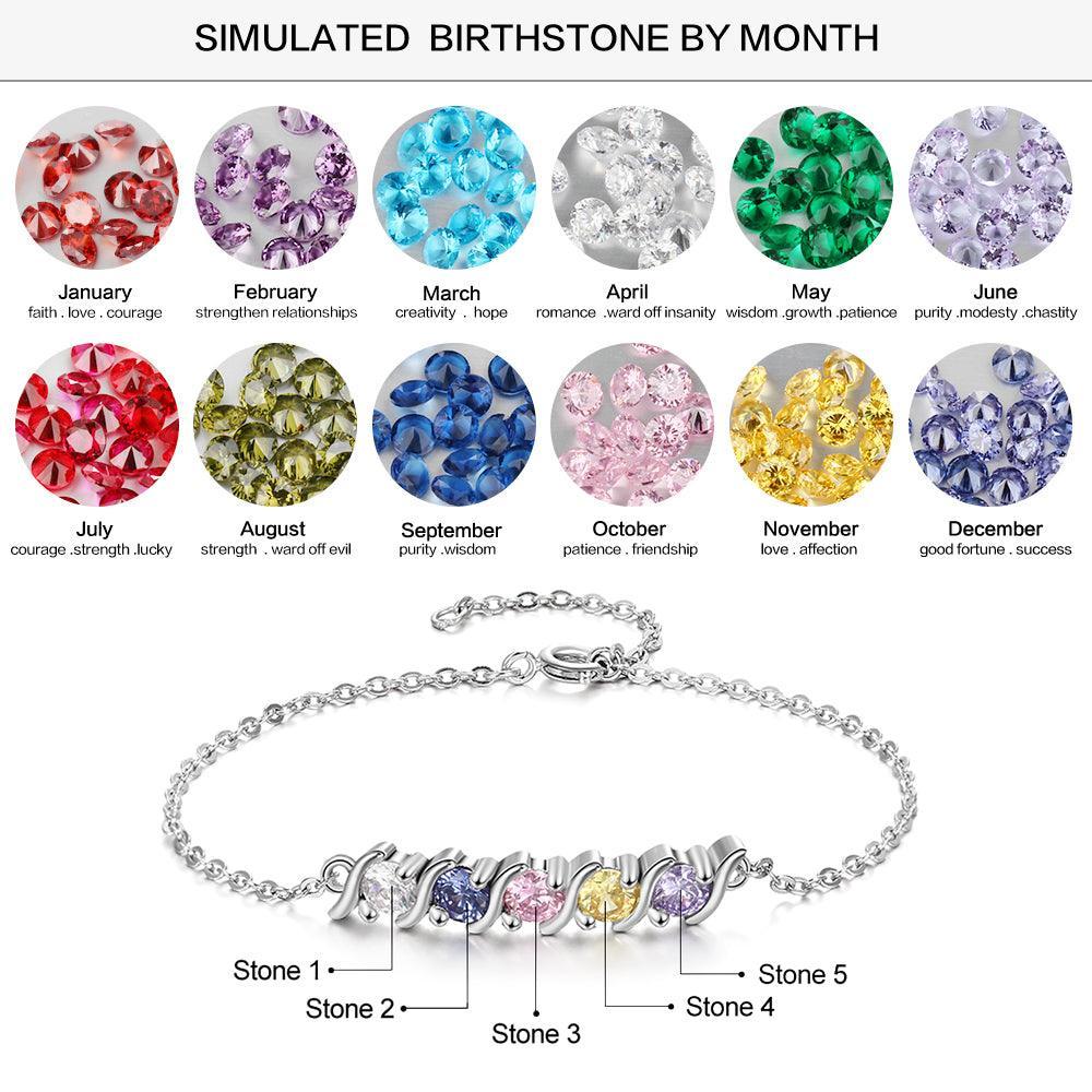 Personalized Chain Bracelet with 5 Customized Zirconia Birthstones, DIY Bangles for Women - Personalized Jewel