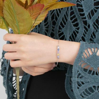 Personalized Chain Bracelet with 5 Customized Zirconia Birthstones, DIY Bangles for Women - Personalized Jewel