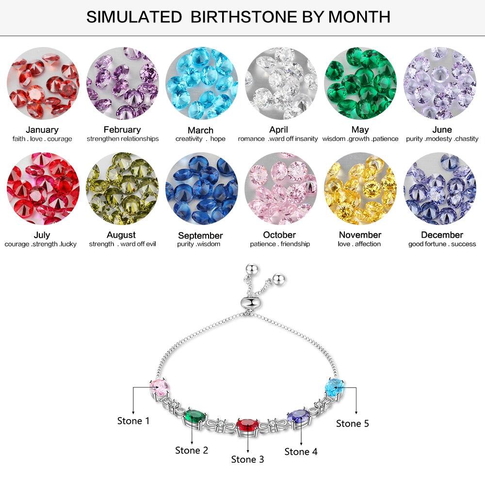 Personalized Chain Bracelets with 5 Oval Customized Birthstones & Zirconia Jewelry Bracelets for Women - Personalized Jewel