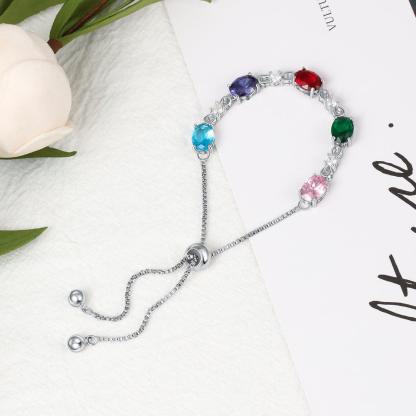 Personalized Chain Bracelets with 5 Oval Customized Birthstones & Zirconia Jewelry Bracelets for Women - Personalized Jewel