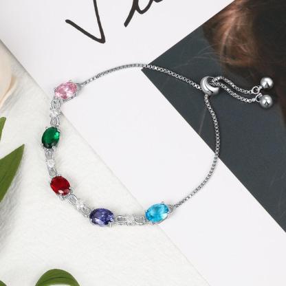 Personalized Chain Bracelets with 5 Oval Customized Birthstones & Zirconia Jewelry Bracelets for Women - Personalized Jewel