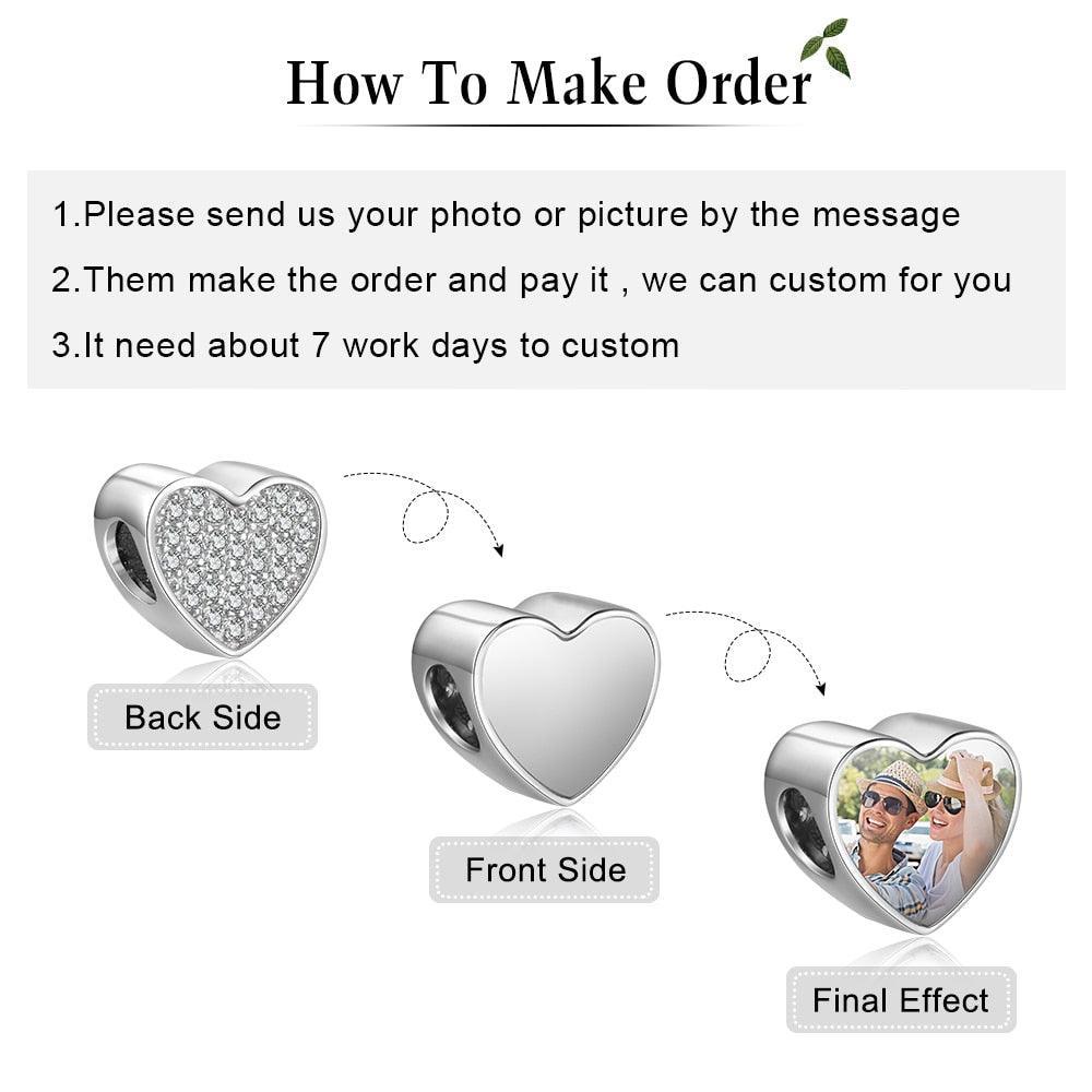 Personalized Charms Photo Beads Fit DIY Bracelet With Cubic Zirconia - Personalized Jewel