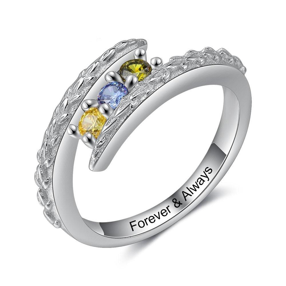 Personalized Classic Simulated CZ Silver Ring Band For Women-Personalized Jewels