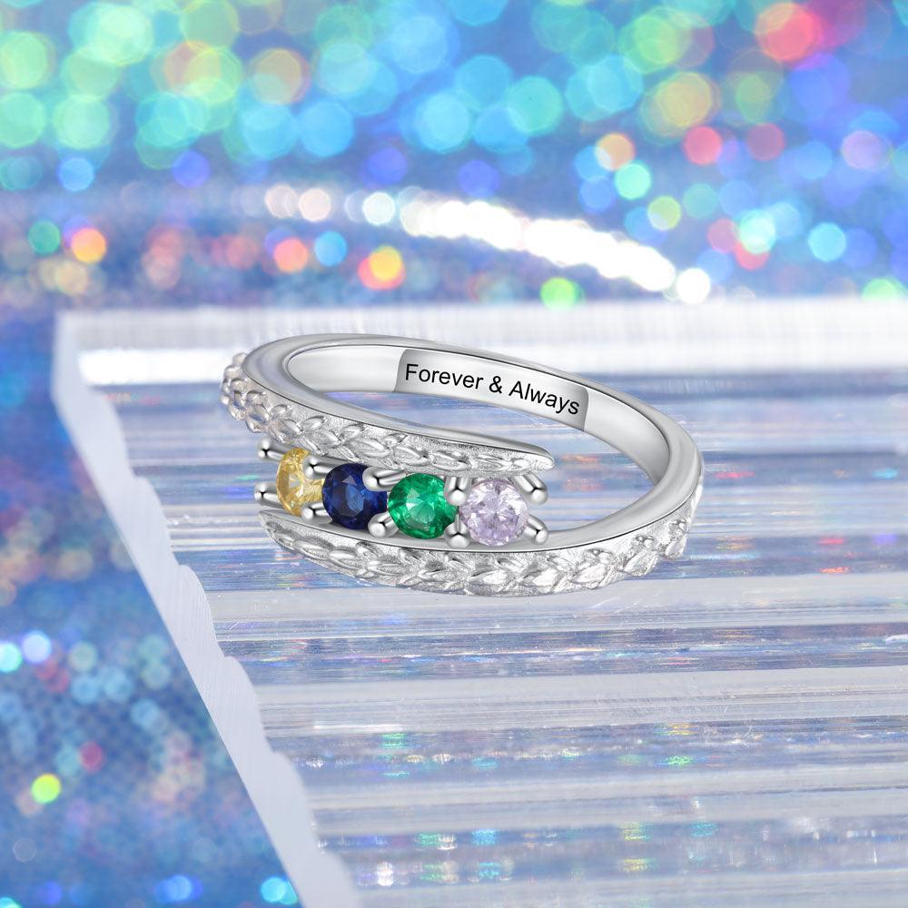 Personalized Classic Simulated CZ Silver Ring Band For Women-Personalized Jewels