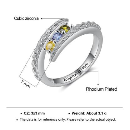 Personalized Classic Simulated CZ Silver Ring Band For Women - Personalized Jewel