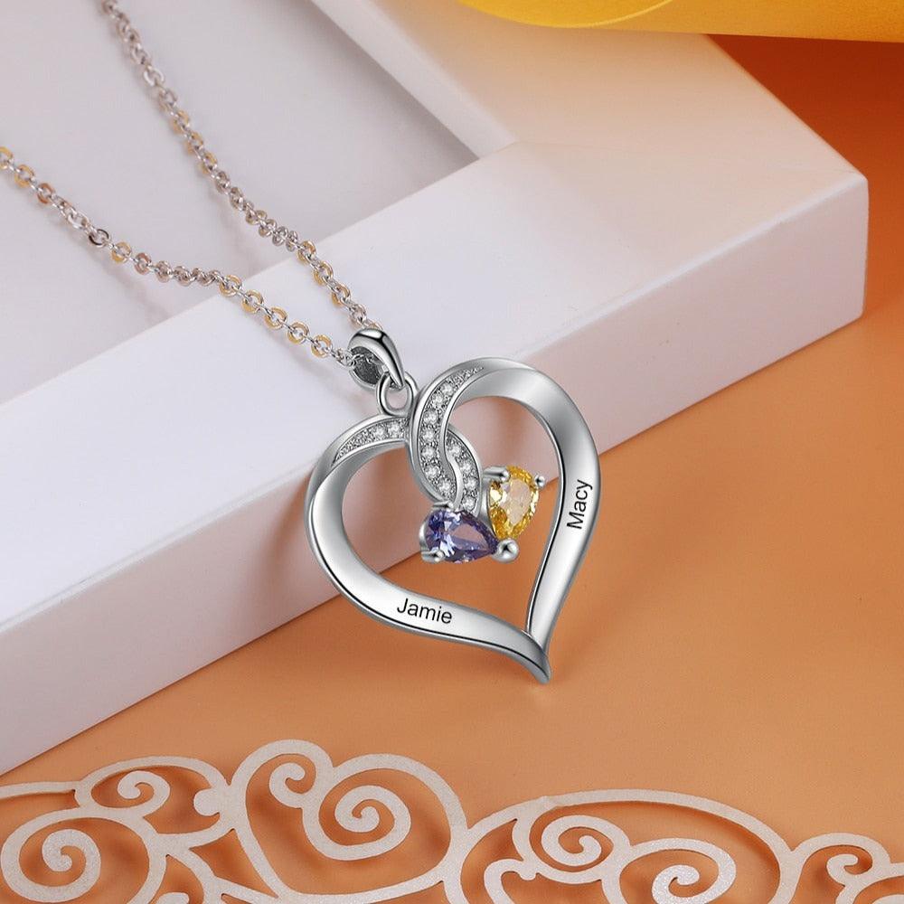Personalized Copper Heart Pendant Custom 2 Birthstones And Names Engraved Pendant-Personalized Jewels