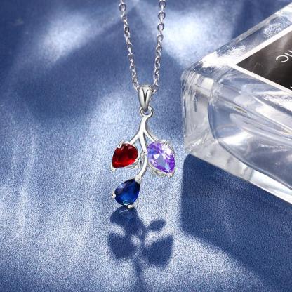 Personalized Copper Necklace And Custom Leaf Pendant With 3 Birthstones Jewelry For Women - Personalized Jewel