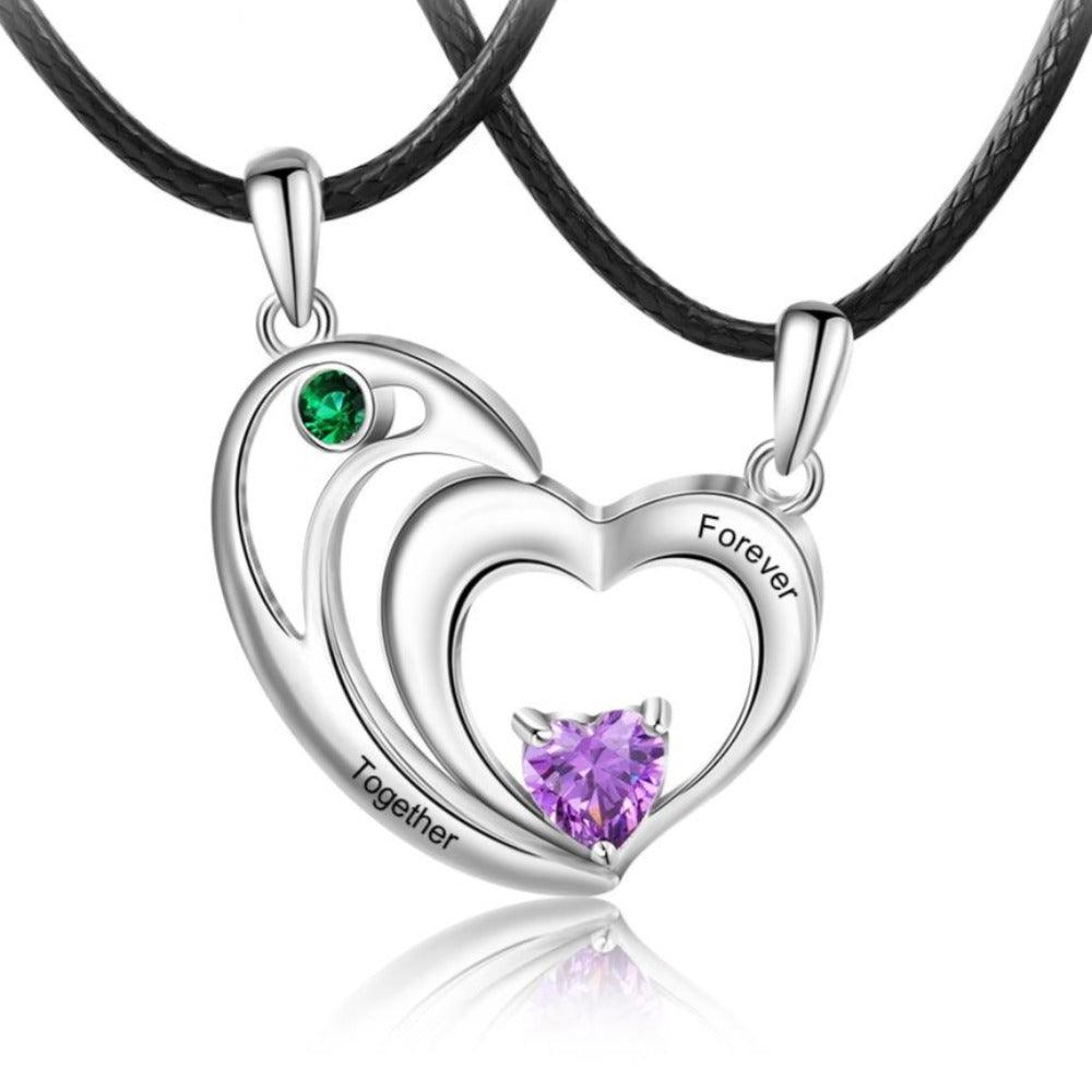 Personalized Couple’s 2 Necklace 2 Custom Birthstones and 2 Name Engravings Necklace-Personalized Jewels