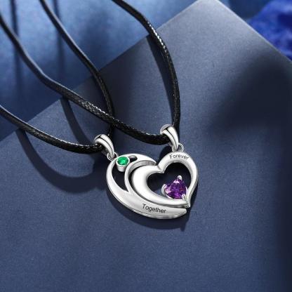 Personalized Couple’s 2 Necklace 2 Custom Birthstones and 2 Name Engravings Necklace - Personalized Jewel