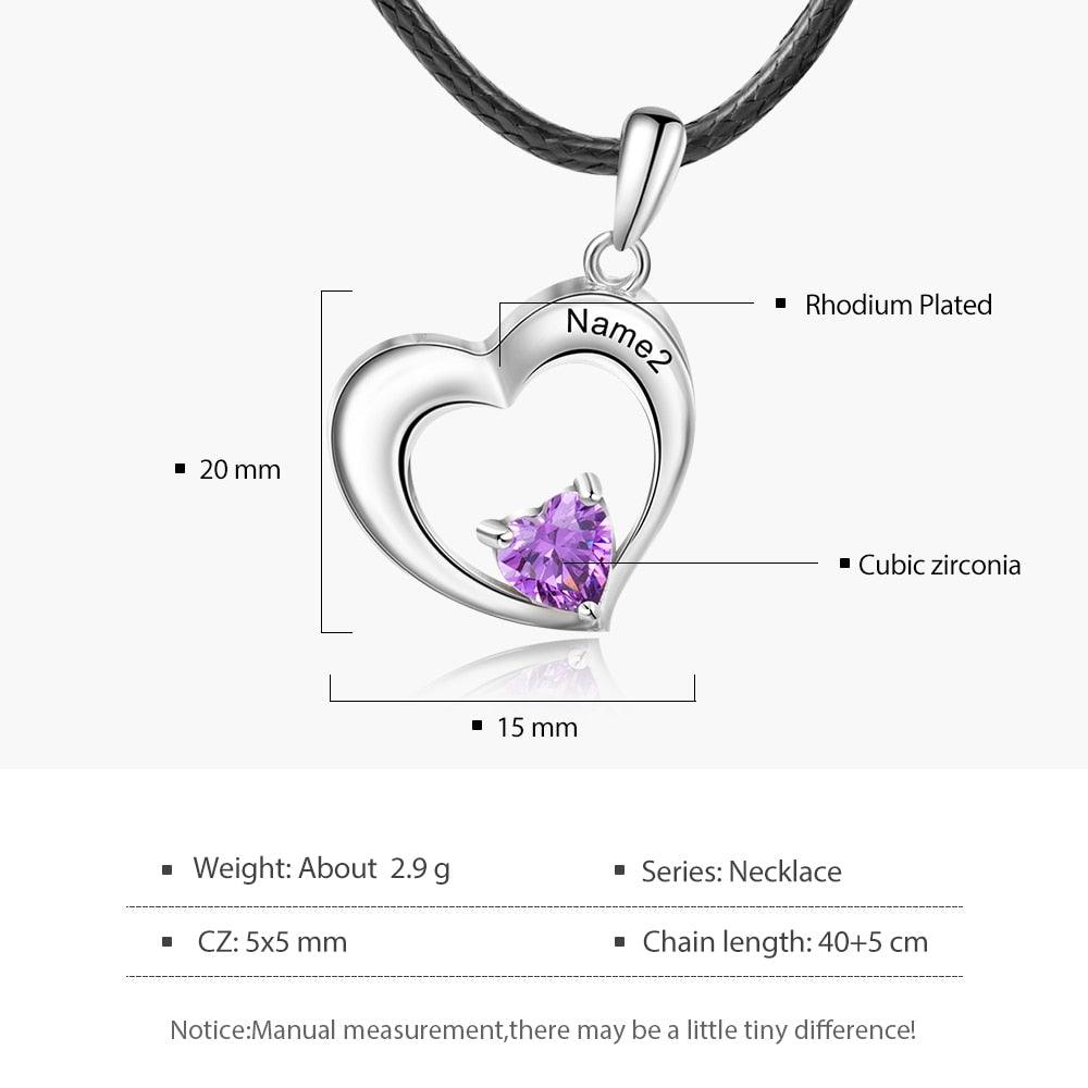 Personalized Couple’s 2 Necklace 2 Custom Birthstones and 2 Name Engravings Necklace - Personalized Jewel