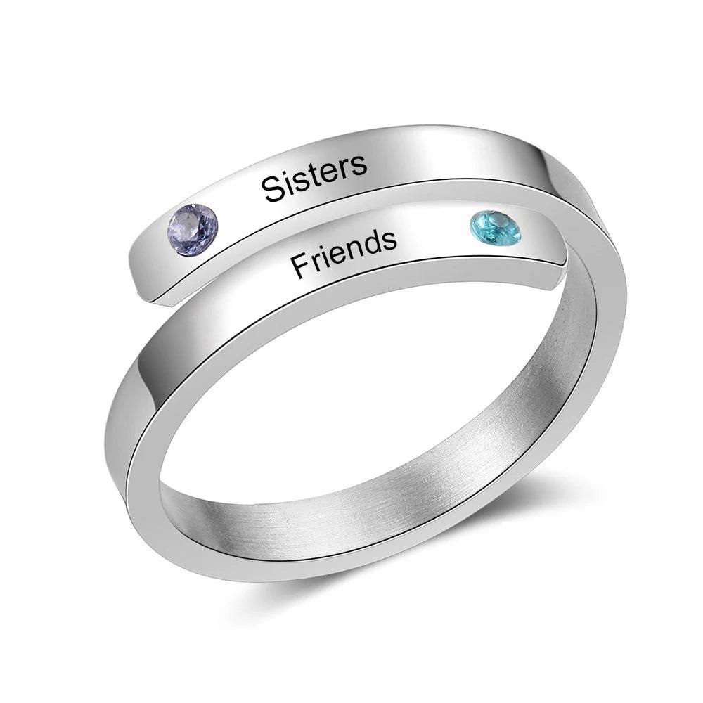 Personalized Couple Wrap Ring - Two Custom Names - Two Custom Birthstone - Engraved Rings - Personalized Jewel