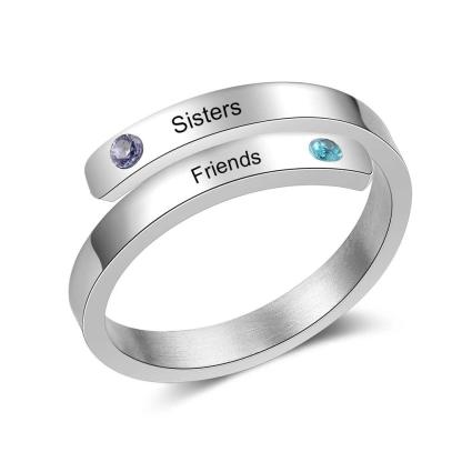 Personalized Couple Wrap Ring - Two Custom Names - Two Custom Birthstone - Engraved Rings - Personalized Jewel