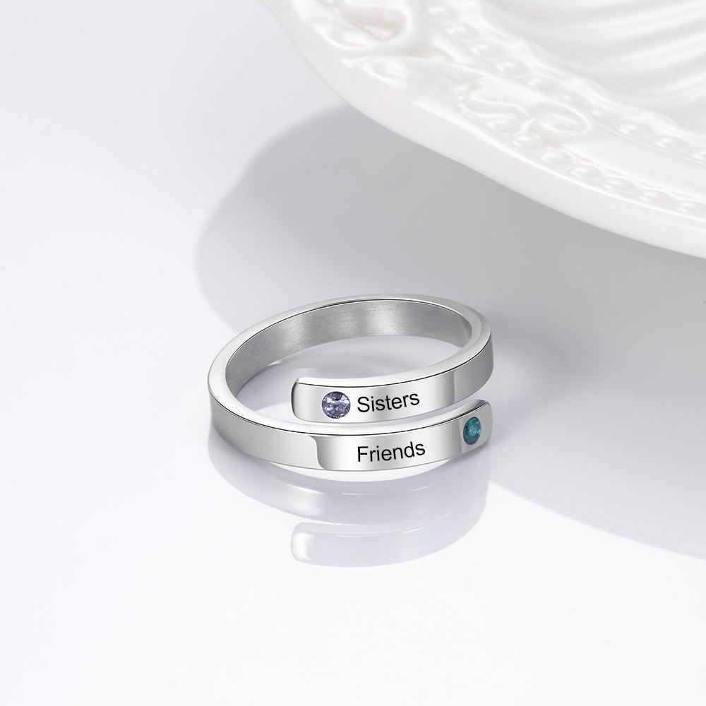 Personalized Couple Wrap Ring - Two Custom Names - Two Custom Birthstone - Engraved Rings - Personalized Jewel