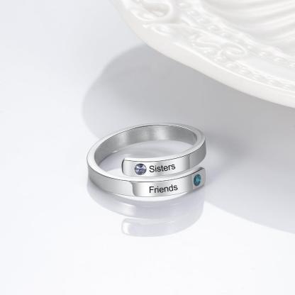 Personalized Couple Wrap Ring - Two Custom Names - Two Custom Birthstone - Engraved Rings - Personalized Jewel
