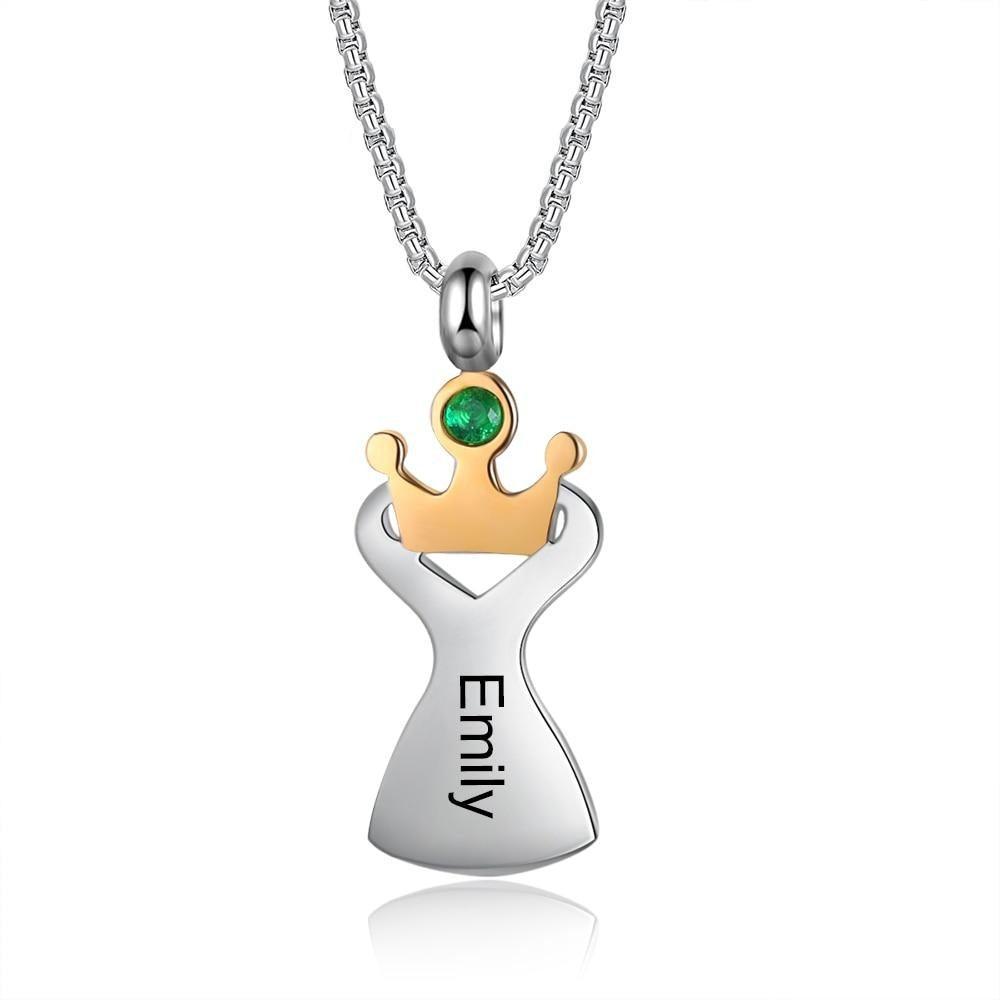 Personalized Crown Pendant Necklace for Women Customized Birthstone With Name Engraving - Personalized Jewel