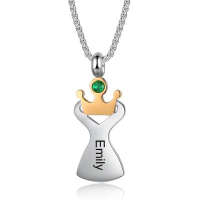 Personalized Crown Pendant Necklace for Women Customized Birthstone With Name Engraving - Personalized Jewel