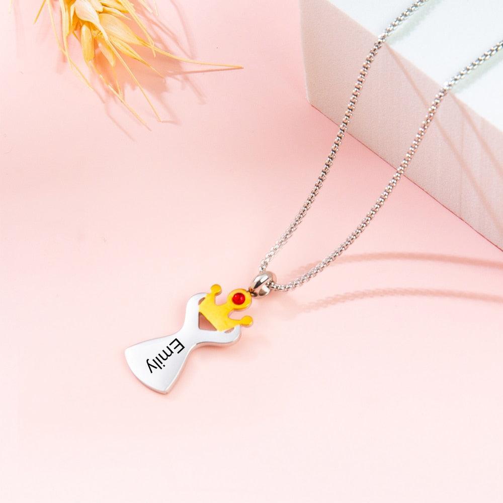 Personalized Crown Pendant Necklace for Women Customized Birthstone With Name Engraving-Personalized Jewels